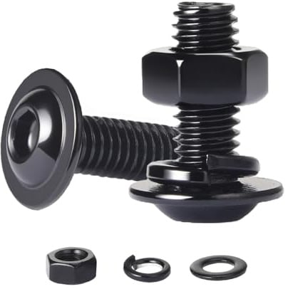 QANCEN 10 Stück M8x16mm Schrauben, Linsenkopfschrauben Muttern und Unterlegscheiben Sortiment Kit, Edelstahl A2 V2A, Innensechskant Vollgewinde Flachkopfschrauben Schwarz