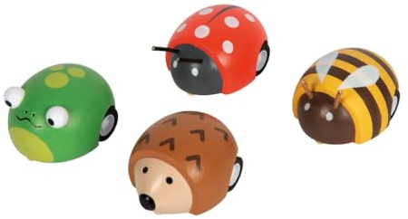 small foot Rückziehtiere Kleine Freunde, 12 Mini-Fahrzeuge aus Holz im farbenfrohen Tierdesign, praktisches Display, für Kinder ab 12 Monaten, 12717
