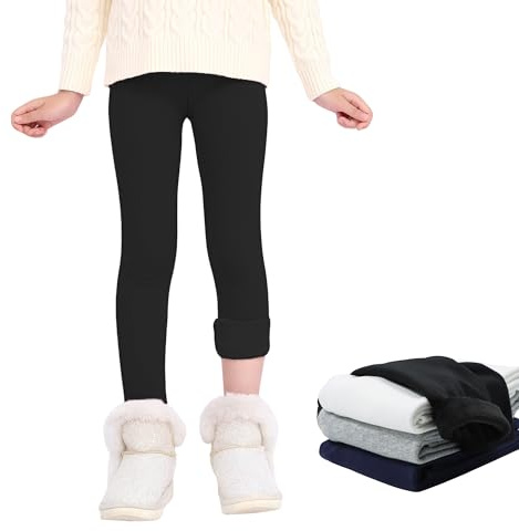JinBei Legging Polaire Fille Cotton Collant Thermique Enfant, 5-13 Ans | d'hiver Élastique Doublés Legging Filles, Confort Chaud Longueur Pantalon, Couleur Unie, pour Sport, Loisirs, Danse, Fitness