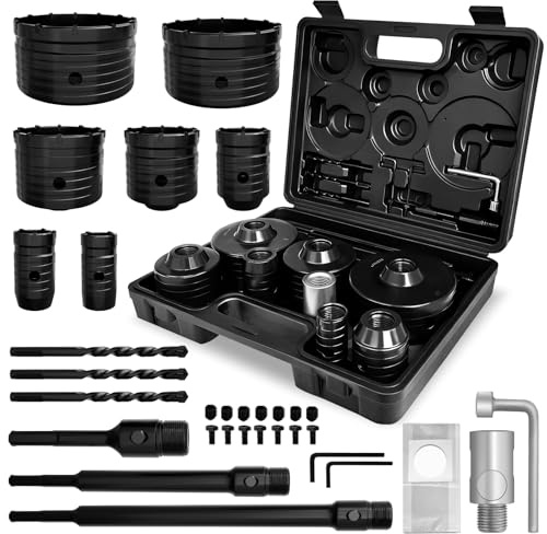 METOTY 22 Stück Hohl Bohrkrone Lochsäge-dosenbohrer set,(30/40/50/68/82/100/110mm) mit SDS Plus & Max Adapter Bohrkrone Steckdose,für Mauerwerk, Ziegel, Beton, Zement, Stein Concrete hole saw