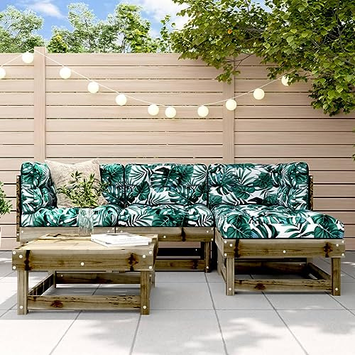 Qnhdfrt 5-TLG Holz Garten Lounge Set mit Latten Design & weiche Kissen inkl. 2 Ecksofa 1 Mittelsofa 2 Hocker Bequeme Sitzgruppe Outdoor für Balkon Garten Terrasse