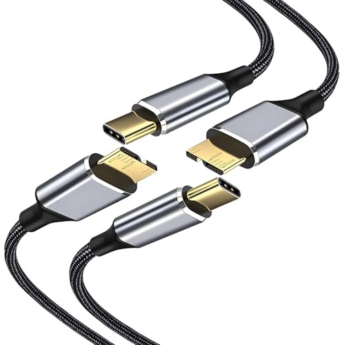 Leloco USB Micro B auf USB C Kabel 0,5m Externe Festplatte 2 Stück | 5Gbps Festplatten Kabel für Toshiba, WD, Seagate. Kompatibel mit Micro B Geräten, Kameras, Druckern. Robustes Nylon-Material