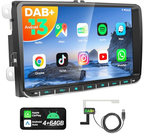 PORMIDO DAB+ Autoradio mit Bildschirm für VW Golf 5 6 T5 Polo 6R Passat Caddy Touran Skoda: 9 Zoll 2DIN 4+64GB Android 13 Radio - Wireless Apple CarPlay Android Auto - WLAN Bluetooth GPS Navi EQ RDS