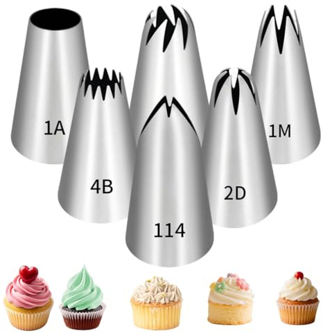 JRYXDS 6 Pcs Grosse Douille Patisserie, Douille Patisserie Professionnelle Embout Poche A Douille Patisserie Douille Cannelée, Décorer Gâteaux Cupcakes Compatible Avec Poche À Douille Patisserie