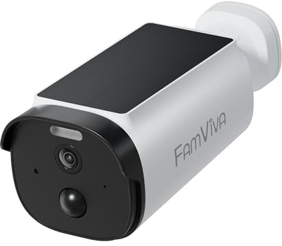 FAMVIVA Solar Security Cameras Wireless Outdoor, 2K/3MP Battery Powered Camera with Integrated Solar Panel, AI Motion Detection, Color Night Vision, 2-Way Audio, IP65 Waterproof