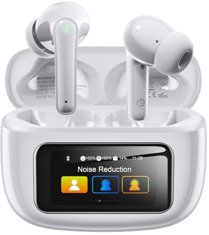 ZIUTY Kopfhörer Kabellos Bluetooth 5.4, In Ear Ohrhörer mit Touchscreen Display, ANC & ENC Mikrofon, 5 EQ Modi, HiFi Stereo Sound, 48 Std. Spielzeit, IPX7 Wasserdicht für iPhone und Android-Weiß
