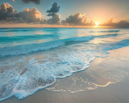 Diamond Painting Erwachsene Strand 60x90 cm, 5D Daiment Painting Quadratische Steine für Basteln Mädchen 10 Jahre , Malen Nach Zahlen Diamant Sonnenuntergang Stressabbau & Deko Wohnzimmer FC-894