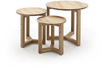 Robas Lund Couchtisch Beistelltisch 3er Set Massivholz Asteiche geölt, Braun