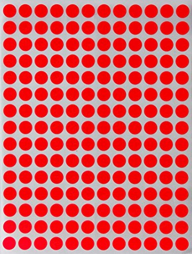 Royal Green Sticker Neon Rot 8 mm runde Punkt Aufkleber – 0,3 Zoll Klebepunkte im 900 Pack