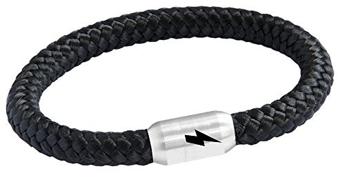 AC DC Segeltau Fan Armband Schwarz Geflochten Silber Blitz Kiss Gravur Metall Rocker Maiden Manson (22.00)