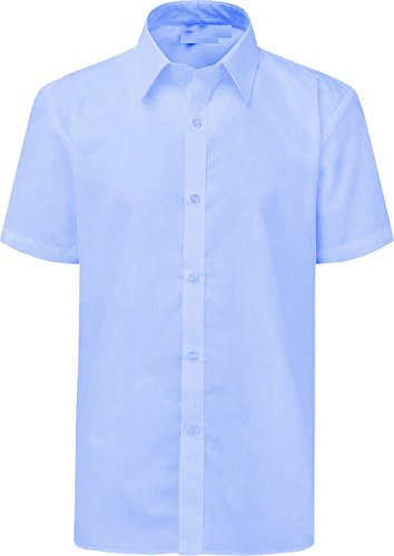 ND Sports 1 Pack Blue Short-Sleeve Shirt, School Shirts Boys (17.5 Collar) - Classic Regular Fit, Button-Down, Easy Iron, Perfect for School Uniforms, Business Casual & Formal Wear