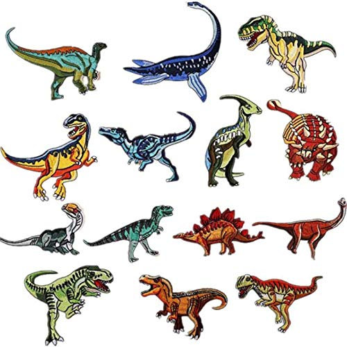 14-teiliges Set bestickter Aufnäher mit Jurassic-Dinosaurier-Motiv, Tyrannosaurus/Dinosaurier-Kostüme, Verzierung, Cowboy-Mantel-Aufnäher