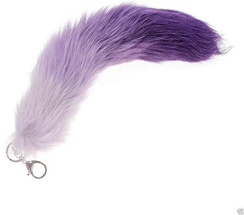 Peakpet 38cm Fuchsschwanz Schlüsselanhänger Fashion Farbverlauf Taschenanhänger künstlich Fuchsschweif Weich Schweifanhänger mit Schlüsselring und Karabiner (Lila)
