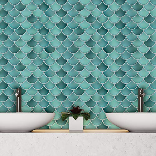 WALPLUS 8 Stück 28x20.3cm Frisches Türkis Grün 3D-Fliesenaufkleber Abziehen und Aufkleben Backsplash Abziehbilder Startseite Dekore Aufkantung für Küche Badezimmer Kacheln Farbe auf Wand Wohnen Zimmer