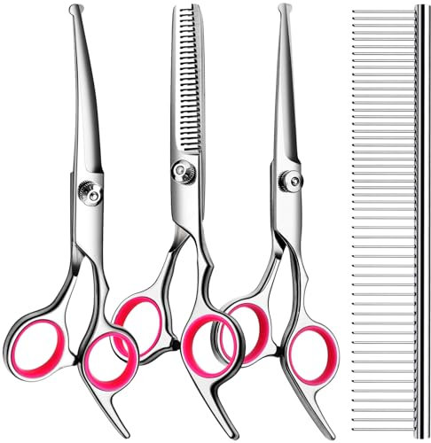 TINMARDA Fellscheren-Set für Hunde mit runden Sicherheitsspitzen, scharfes und langlebiges Titanbeschichtetes Profi-Kit für Hunde und Katzen