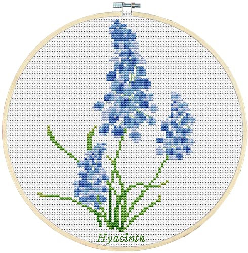 Awesocrafts Cross Stitch Kits Hyacinth Flowers 11CT Stamped Patterns Easy Cross Stitching Embroidery Needlework Kit Supplies (Hyacinth)