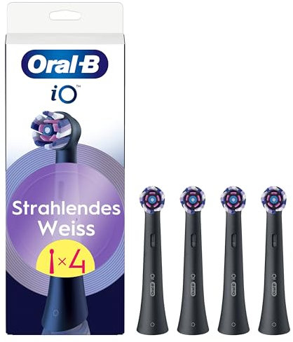 Oral-B iO Strahlendes Weiss – ORIGINAL Aufsteckbürsten für Elektrische Oral-B iO Zahnbürsten – Bürstenköpfe, Zahnbürstenaufsatz, Ersatzbürsten zur Zahnaufhellung – Schwarz, 4 Stück