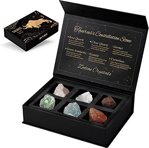 Aovila Stier-Kristalle, Sternzeichen-Geschenkset, Sternzeichen, Heilkristalle, Geburtssteine mit Horoskopschachtel-Set, Astrologie