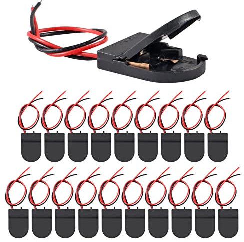 20pcs cr2032 Battery Holder, CR2032 Battery Holder with Switch, Coin Cell Holder, 1 x 3V CR2032 Button Coin Cell Battery Holder with Leads On Off Switch (Black)