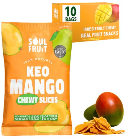 Soul Fruit - Dried Mango – No Added Sugar – 100% Dried Fruit Snack - High in Fibre - Low Calorie Snacks - Healthy Snacks for Adults & Kids - Lunchbox snacks – Gluten Free 10 x 30g