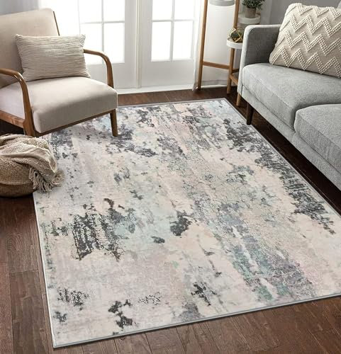 ASIinnsy Teppich Wohnzimmer Kurzflor Abstrakt Teppich Große Grau Modern Teppiche fürs Wohnzimmer Schlafzimmer Weich rutschfest Moderne Deko (Beige/Mehrfarbig, 160 x 200 cm)