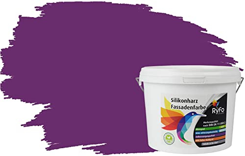 RyFo Colors Silikonharz Fassadenfarbe Lotuseffekt Trend Lila 3l - bunte Fassadenfarbe, weitere Violett Farbtöne und Größen erhältlich, Deckkraft Klasse 1