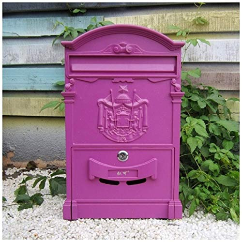 SHANGMAOYO Klassischer Briefkasten, an der Wand montierter, abschließbarer, regenfester Briefkasten aus verzinktem Stahl 10,23 Zoll x 3,26 Zoll x 16,14 Zoll Briefkästen (Size : Purple Pink)