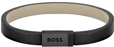 BOSS Jewelry Men's JACE Collection Bracelet with Black Leather and Black Stainless Steel Closure - 1580337S