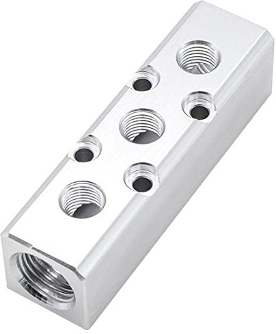 Aluminum Air Hose Inline Manifold Block Splitter,Pneumatic Air Compressor Manifold Fitting (3 Way 5 Port)