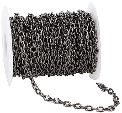 10m / Rolle Halskette Eisen Panzerketten mit Spule, 10x6.5x1.8mm Vakuumüberzug Herrenkette Gliederkette für Männer Herren DIY Armband Kette Schmuckherstellung(Schwarz)