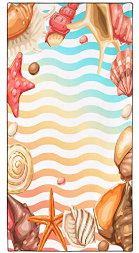 Violetpos Schnell Trocknende und Leichte Strand Handtücher Strandtuch groß 90x180 cm Schnelltrocknendes Mikrofaser Bedrucktes mit Meereslebewesen Seesterne Muschel Muschel Strand