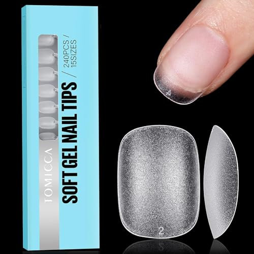 TOMICCA Capsule Americaine Ongle, 15 Tailles Faux Ongles, Ovale Ultra Court Couverture Complète, Pose Americaine Capsule pour Diy Nail Art Et Les Studios De Manucure, 240 Pièces