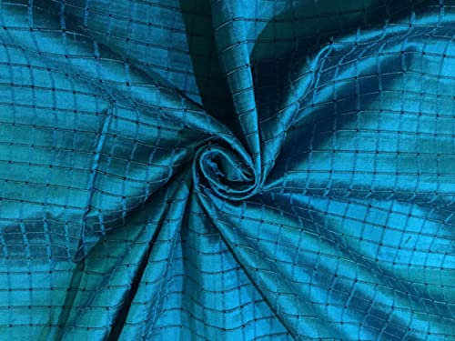 100 % Dupion-Seide, türkisblau, Waffelrippen-Plaid, 137,2 cm breit, DUPC35 [4625] Seide