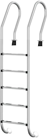 vidaXL Escalera de piscina enterrada con 5 peldaños antideslizantes para interiores y exteriores, fácil montaje, 54 x 38 x 211 cm, acero inoxidable 304