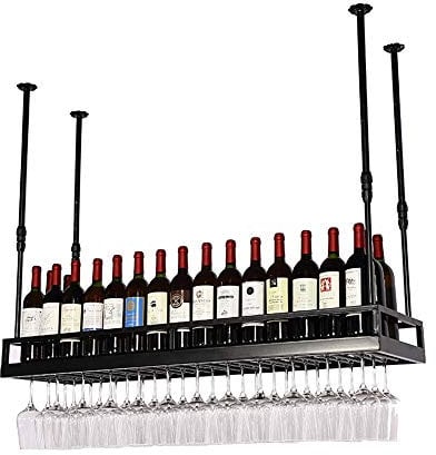TEmkin Portabottiglie Portabottiglie Portabicchieri da Vino Europeo Portabicchieri Alto Capovolto Portabicchieri Appeso per Bar Caffetteria (Color : Black Size : 180x35cm)