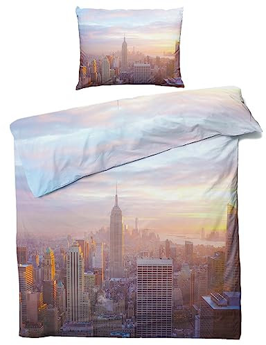 GEDAEUBA New York Bettwäsche 135x200 Sommer - Stadtmotiv Bettbezug 135 x 200 2er Set, Wendebettwäsche und Kissenbezug 80x80, Weiche & Atmungsaktive Mikrofaser Bettwäsche-Sets mit Reißverschluss