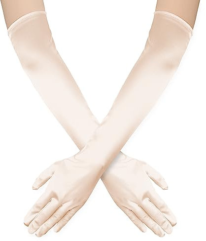 NQEUEPN Lange Damenhandschuhe, 52cm Lange Ellbogen Satinhandschuhe Opernhandschuhe Dehnbare 1920er Handschuhe Handpflege Feuchtigkeitshandschuhe für Frauen Mädchen Abendparty Tanz(Champagner)