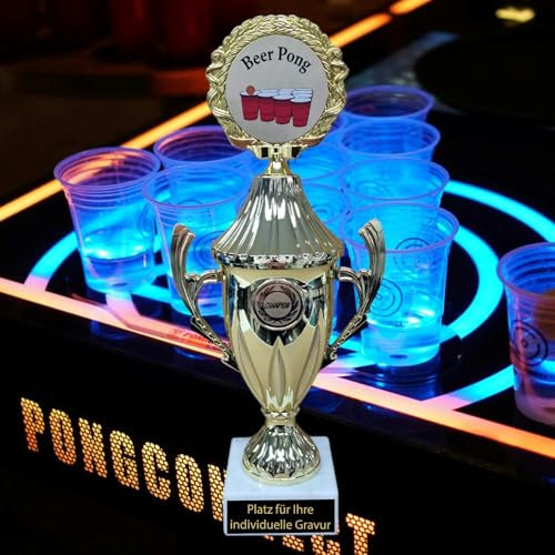 eberin · Beer Pong Pokal für den Herrscher des legendären Trinkspiels · Bierpong Champion · Trinkspiel Trophäe · Beirut/Bier Pong Pokal mit Wunschtext · Höhe 28,5 cm