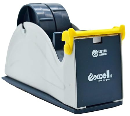 Excell ET-227 Blue/Grey Premium Twin-Roll Steel Desk Top Dispenser: 2 in. Wide (3 in. core) + LuxProdX Sticker