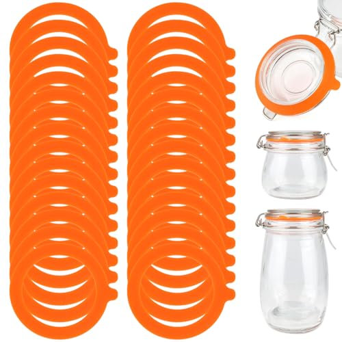 30 Stück Gummiringe Für Weckgläser, Wiederverwendbar Silikon Einweckgummi Glasdichtungen Ersatz, Weck Gummiringe Für Einmachgläser Deckel Weckgläser (Orange, 68x92mm).