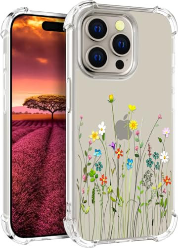 Topgraph Case Compatible for Iphone 15 Pro Floral Flower Clear Cute For Women Girly Designer Girls,Silicone Transparent Phone Case Floral Design Compatible with Iphone 15 Pro (Flower Bouquet Wild)
