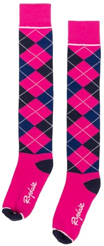 Ladies Knee High Riding Socks Cotton Blend Women'sEquestrian Boot Sock Cushioned Sole Long Socks (Argyle Bonbon)
