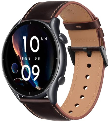 Amzpas Armband für Amazfit GTR 3 Armband/Amazfit GTR 4 / GTR 3 Pro/GTR 2 / GTR 2e / GTR 47mm, 22mm Hochwertiges Leder Ersatzarmbänder für Amazfit Bip 5 / Stratos 3 / Stratos 2/2S, Ölwachs Braun