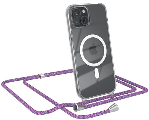 EAZY CASE - Handykette kompatibel mit iPhone 15 Kette zum Umhängen Stoßfest Handyhülle für iPhone 15 Silikon Hülle mit Band Handytasche Transparent als Fallschutz in Unicorn
