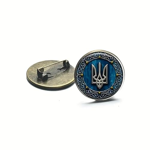 IoSix Exquisite Tryzub Ukraine PIN Brosche ukrainisches Symbol Glas Cabochon Metall Anstecknadel Abzeichen Männer Frauen Dekorative Schmuck Geschenk, Brone, PIN