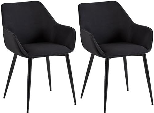 CLP 2er Set Esszimmerstuhl Vessa I Küchenstuhl Mit Metallgestell I Sessel Mit Polsterung Und Rückenlehne I Bis 150 kg, Farbe:schwarz, Material:Stoff