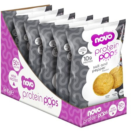 Novo Nutrition | Protein Pops | Healthy Savoury Snack with High Protein, Low Sugar and High Fibre | Pack of 6 x 45g (Salt and Pepper)