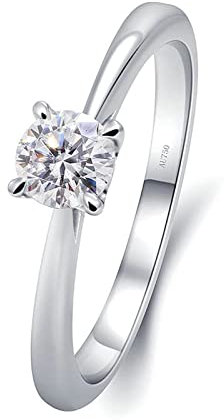 Lieson Ehering Frauen, 18K 750 Weißgold Ring Damen Klassisch Solitär 4 Krallen Rund Diamant mit 0.5ct Verlobung Ringe Weißgold Große 53 (16.9)
