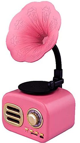 NoaLED Plattenspieler, Vintage-Grammophon, Ornamente, kreative Lautsprecher, Plattenspieler mit Kupferhorn, Bluetooth-Lautsprecher und Subwoofer (braun, Einheitsgröße) (rosa, Einheitsgröße)