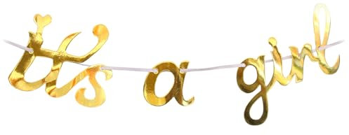 5M Goldene Babyparty Wimpelkette, Geburtstags Geschlechtsoffenbarung Party Banner Dekorationen für Jungen, Mädchen Baby Geburtstagsfeier Heimdekoration, It's A Girl